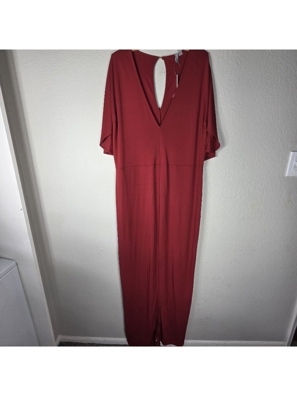 Asos Curve Slit Maxi Dress Flowing Batwing Sleeve Burgundy Size 20 V-Neck